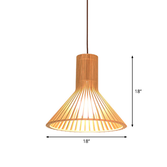 Yvette - Asian Bamboo Flared Pendant Lamp: Beige Hanging Light Fixture