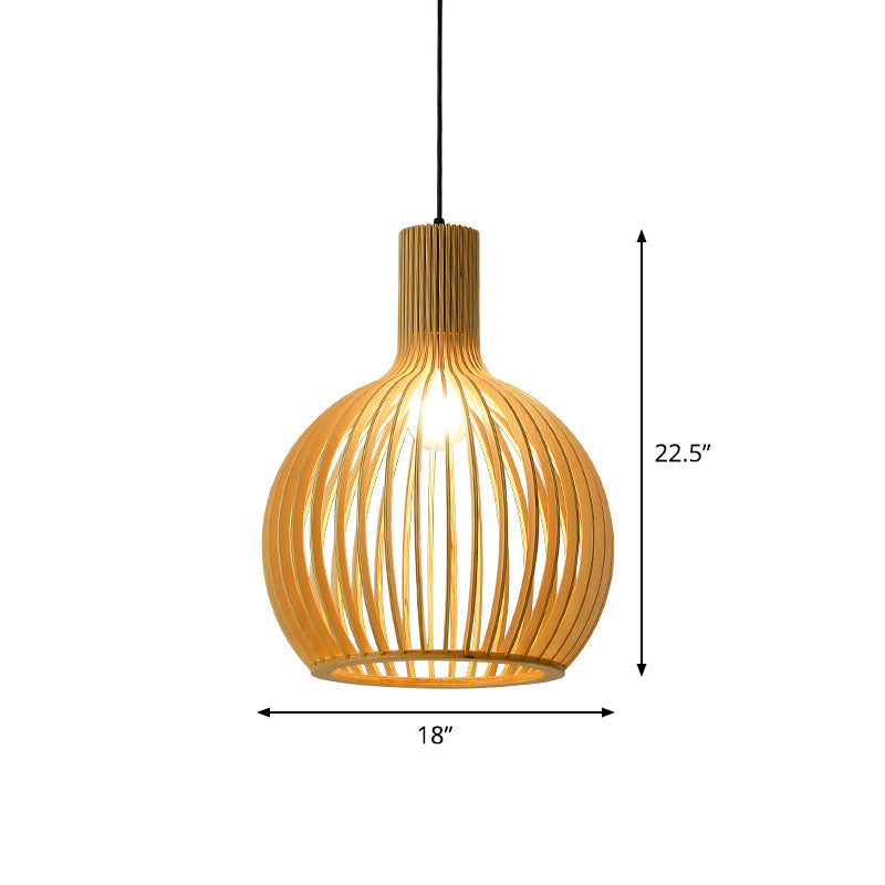 Yvette - Asian Bamboo Flared Pendant Lamp: Beige Hanging Light Fixture