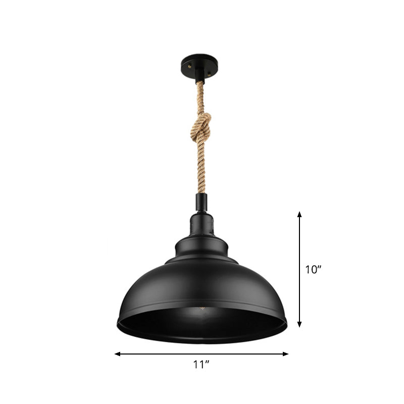 Kaylee - Farmhouse Single Iron Suspension Light Pendant In Black With Hemp Rope