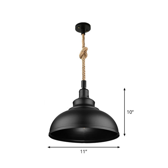 Kaylee - Farmhouse Single Iron Suspension Light Pendant In Black With Hemp Rope