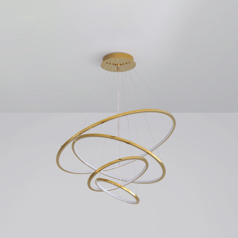 Gold Multi - Tire Chandelier Lamp Simplicity Stainless Steel Led Circle Ceiling Pendant Lighting
