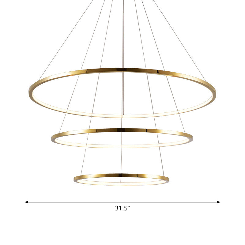 Gold Multi - Tire Chandelier Lamp Simplicity Stainless Steel Led Circle Ceiling Pendant Lighting