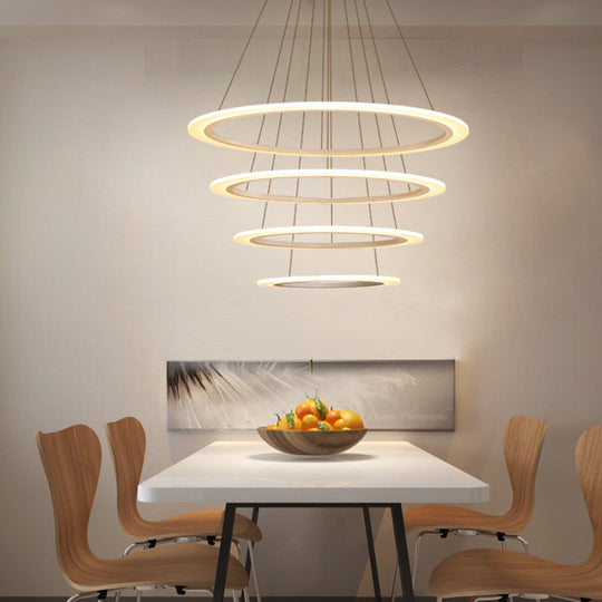 Multi Tier 2 - 3 - 4 Pendant Chandelier Acrylic White Led Ceiling Hang Light For Dining Room