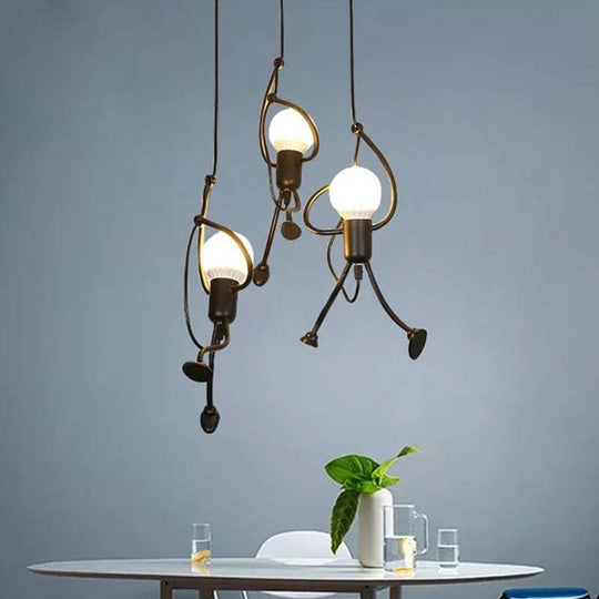 Serena - Small Man Hanging Ceiling Light Artistic Metallic 1/3 - Head Bedroom Pendant In Black / B