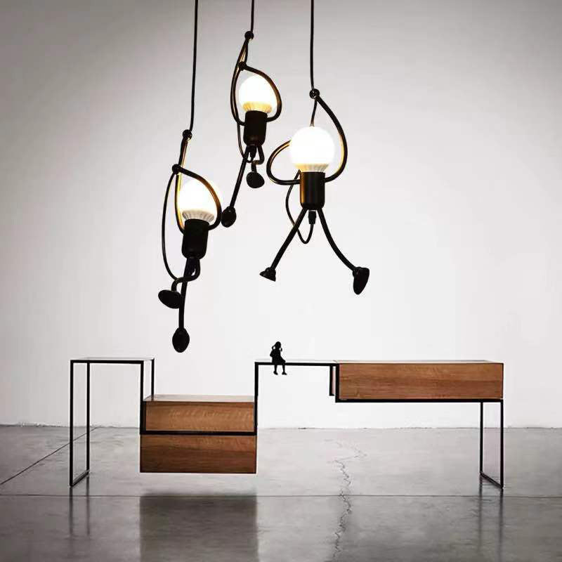 Serena - Small Man Hanging Ceiling Light Artistic Metallic 1/3 - Head Bedroom Pendant In Black