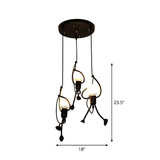 Serena - Small Man Hanging Ceiling Light Artistic Metallic 1/3 - Head Bedroom Pendant In Black