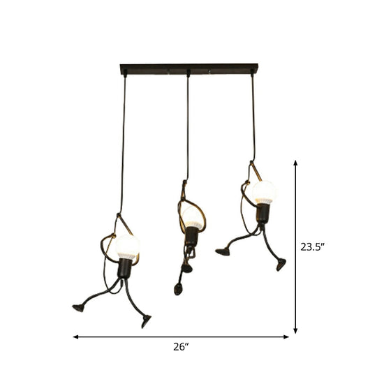 Serena - Small Man Hanging Ceiling Light Artistic Metallic 1/3 - Head Bedroom Pendant In Black