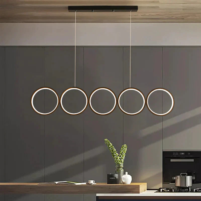 Led Ceiling 5 - Ring Black Hanging Island Light Metal Pendant Over Table Warm/White