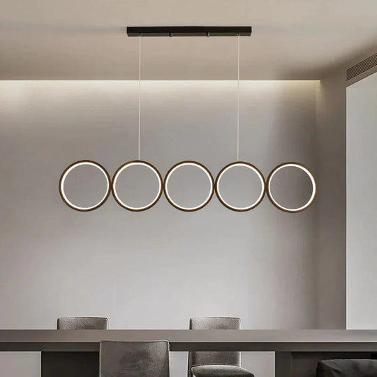Led Ceiling 5 - Ring Black Hanging Island Light Metal Pendant Over Table Warm/White