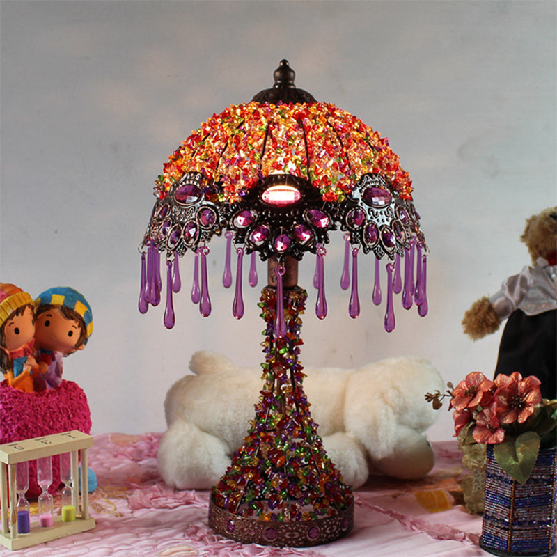 Cecilia - Bohemian Acrylic 1 - Light Copper Night Stand Light With Teardrop Fringe / D