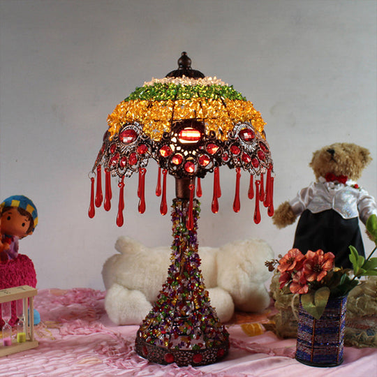 Cecilia - Bohemian Acrylic 1 - Light Copper Night Stand Light With Teardrop Fringe