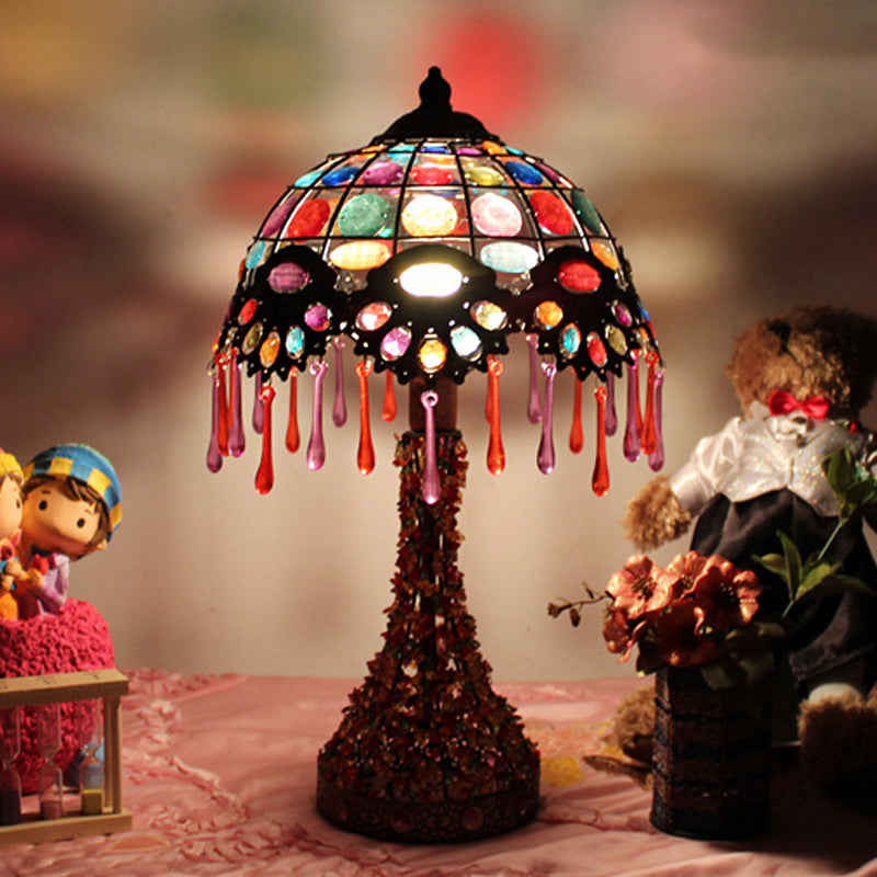 Cecilia - Bohemian Acrylic 1 - Light Copper Night Stand Light With Teardrop Fringe