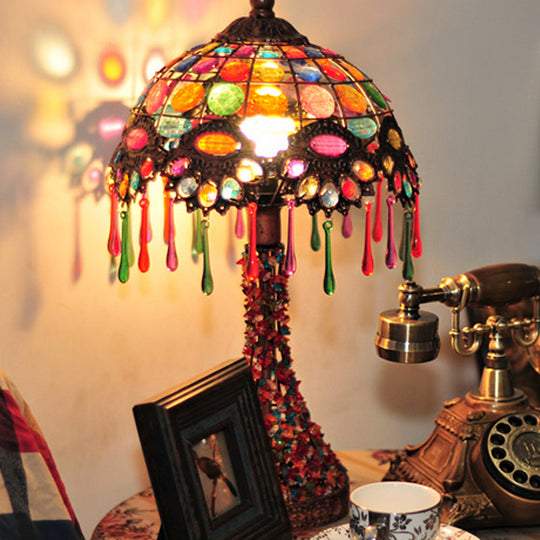 Cecilia - Bohemian Acrylic 1 - Light Copper Night Stand Light With Teardrop Fringe