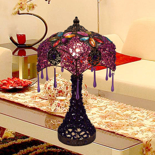 Chow - Bohemian 1 - Light Nightstand Lamp Stained Glass Bowl Hollowed - Out Table Light With Flared