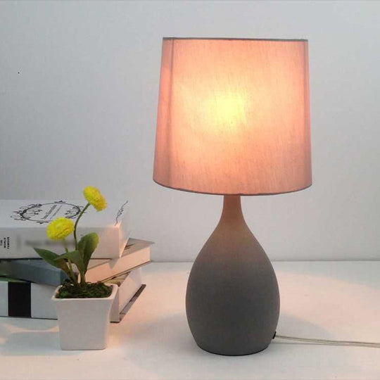 Arianna - Teardrop Metal Night Lamp Minimalist Single Grey Table Stand Light With Cylinder Fabric