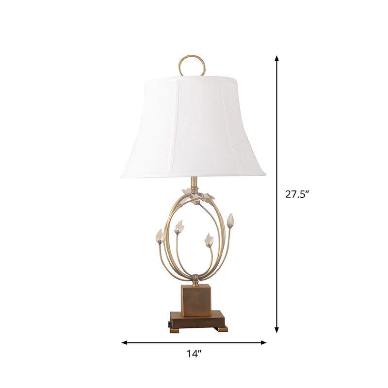 Sara - Bell Paneled Bedroom Table Light Fabric 1 Bulb Modern Night Lamp In White With Crystal