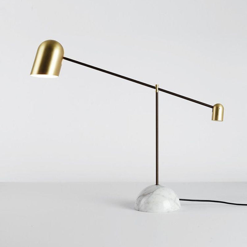 Chiara - Brass Dome Night Table Light Post - Modern 1 Head Metal Nightstand Lamp With White Marble