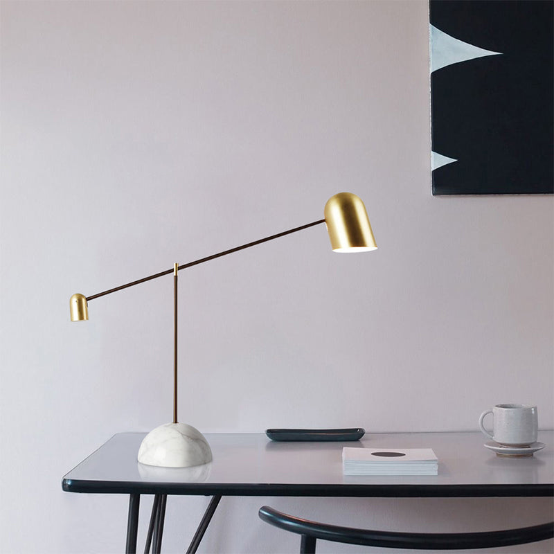 Chiara - Brass Dome Night Table Light Post - Modern 1 Head Metal Nightstand Lamp With White Marble