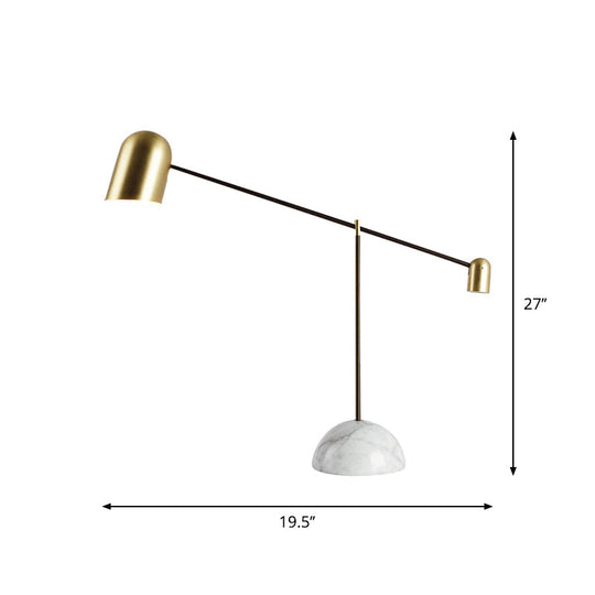 Chiara - Brass Dome Night Table Light Post - Modern 1 Head Metal Nightstand Lamp With White Marble