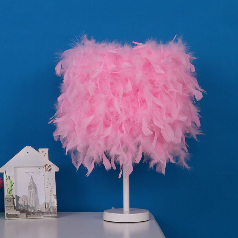 Clara - 14 10/14 Wide Cylinder Shaped Night Light Modern Feather 1 Head Bedside Table Lamp In