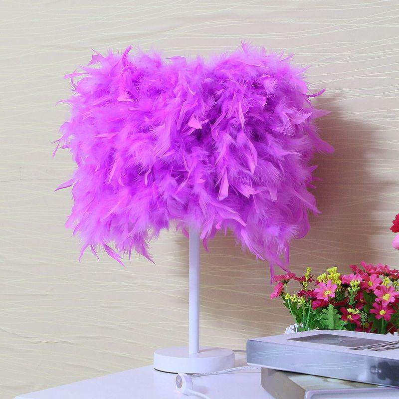 Clara - 14 10/14 Wide Cylinder Shaped Night Light Modern Feather 1 Head Bedside Table Lamp In