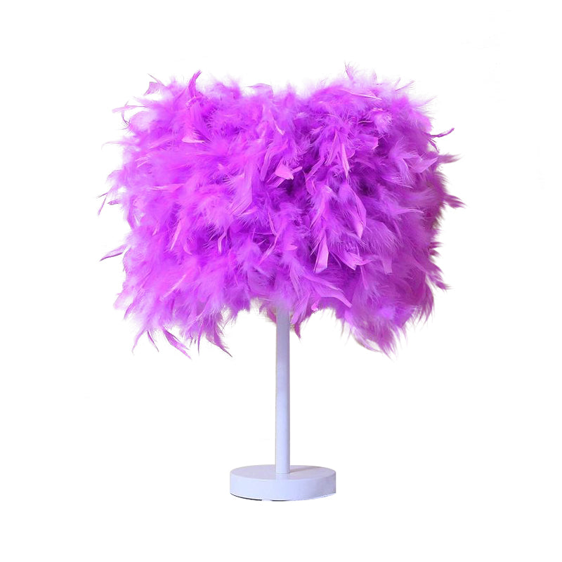 Clara - 14 10/14 Wide Cylinder Shaped Night Light Modern Feather 1 Head Bedside Table Lamp In