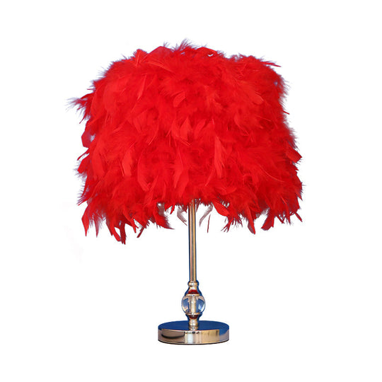 Lara - Simplicity Drum Night Lamp Feather 1 - Light Bedroom Table Lighting In Pink/Red/Yellow With