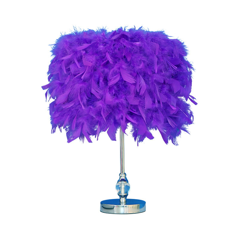 Lara - Simplicity Drum Night Lamp Feather 1 - Light Bedroom Table Lighting In Pink/Red/Yellow With