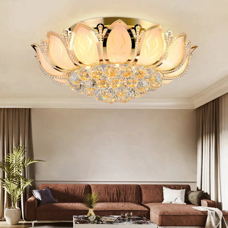 Lotus Flower Modern Pendant Light With Glass Lampshade Gold Lamp For Living Room Bedroom Lamparas