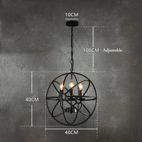 American Chandelier Industry Wind Led Lamps D - 3 Heads Black - 40Cm / No Light Source Pendant