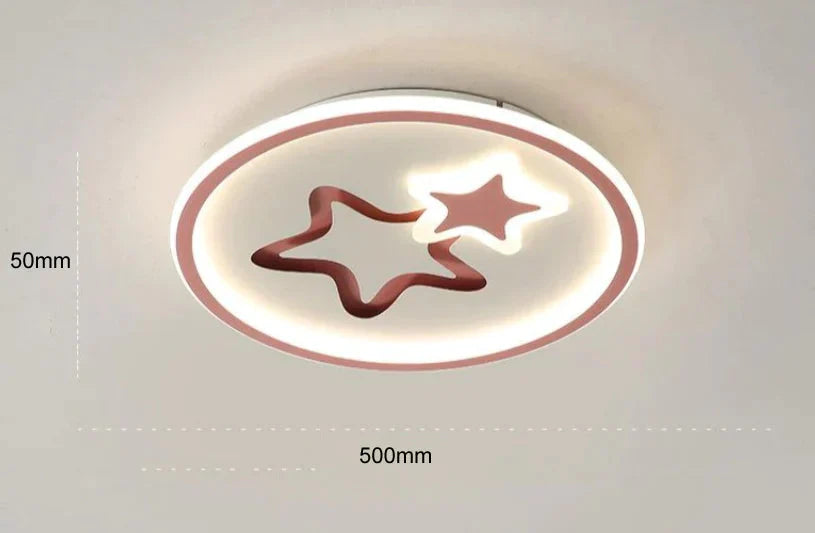 Creative Blue Star Children’s Room Ceiling Lamp Pink - 50Cm Tricolor Light