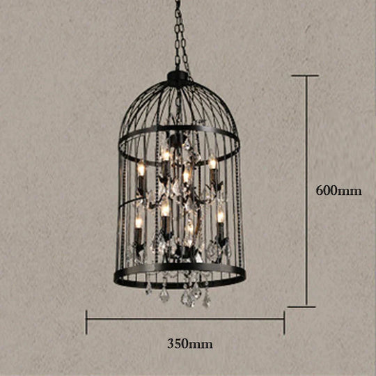 American Retro Crystal Chandelier Birdcage Wrought Iron Pendant