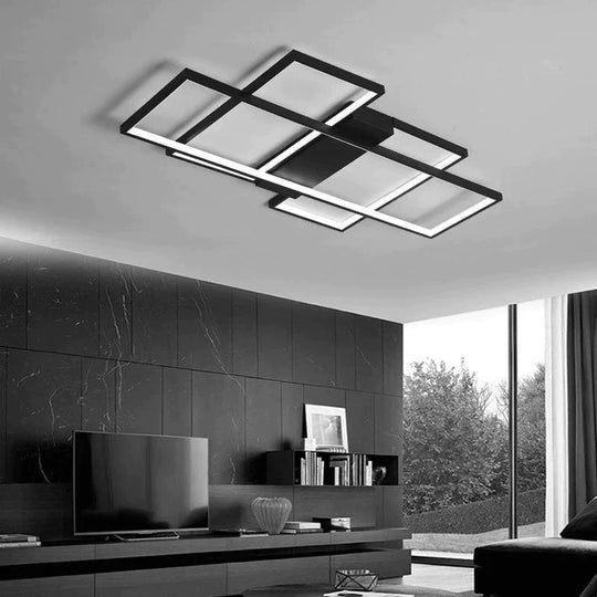 Modern Led Ceiling Light Living Room Bedroom Dining Aluminum Alloy Black&amp;White Chandelier Lamp