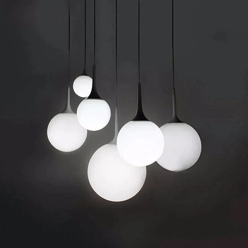Black/White - Loft Simple Milk White Glass Ball Pendant Light Led E27 Modern Hanging Lamp With 6