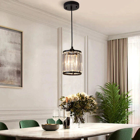 Crystal Pendant Light Dining Lighting Foyer Lamp Bedroom Loft Lights Black Frame Fixtures Makeup
