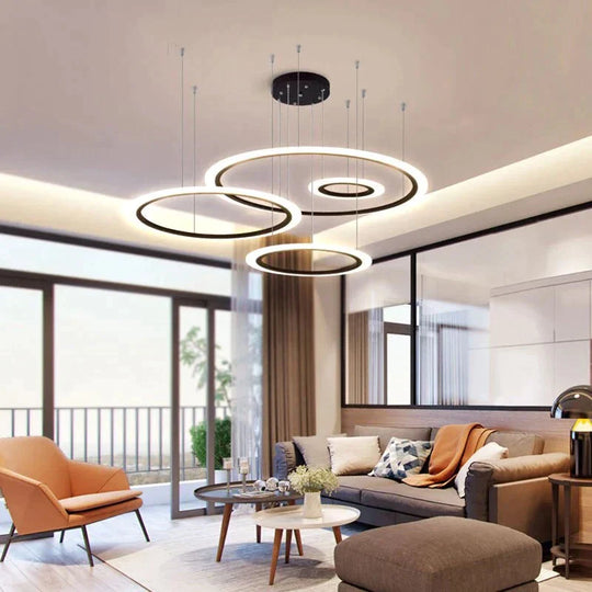 Black Cricle Modern Led Pendant Light Surface Mounted Hanging Lamp Dining Room Living Luminaire