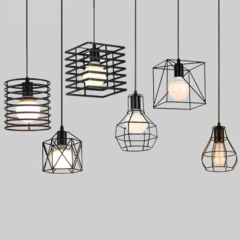 Retro Industrial Geometric Black Led Iron Pendant Lights Indoor Lighting Corridor Restaurant