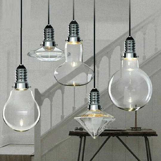 Loft Modern Art Deco Hanging Clear Glass Crystal Lamp Shade Staircase Pendant Led Gu10 Lights