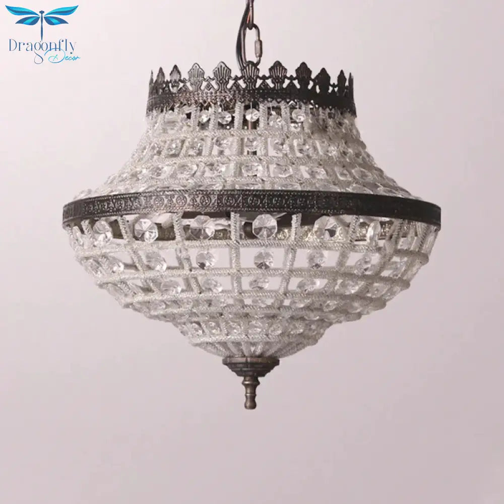 2 Bulbs Laser - Cut Ceiling Chandelier Traditional Crystal Suspended Lighting Fixture In Bronze
