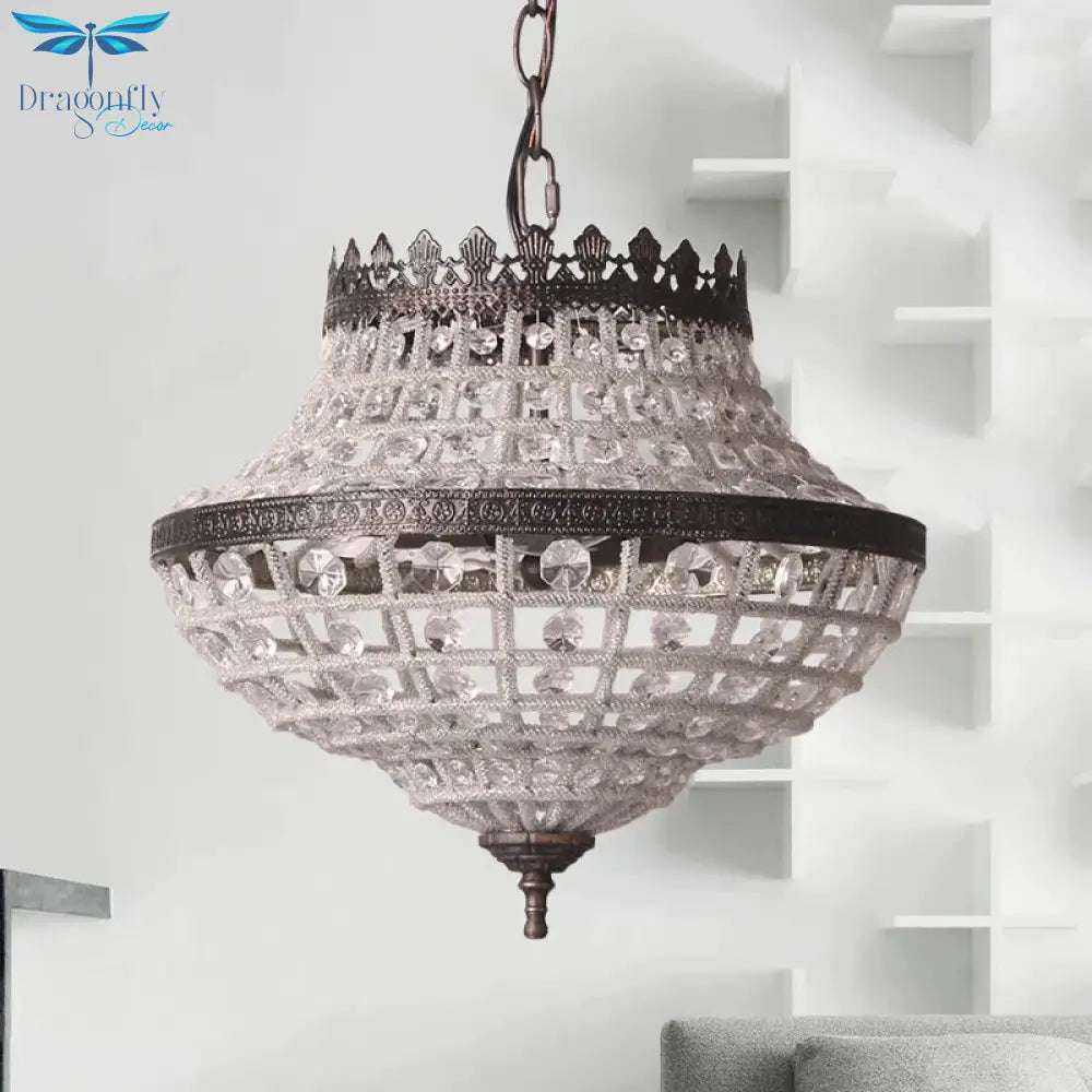 2 Bulbs Laser - Cut Ceiling Chandelier Traditional Crystal Suspended Lighting Fixture In Bronze
