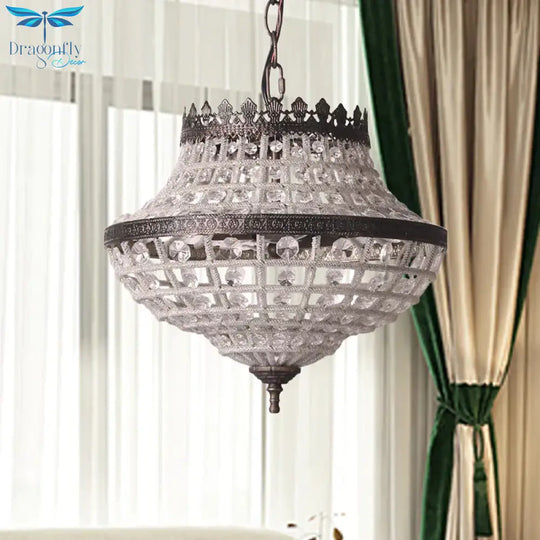 2 Bulbs Laser - Cut Ceiling Chandelier Traditional Crystal Suspended Lighting Fixture In Bronze