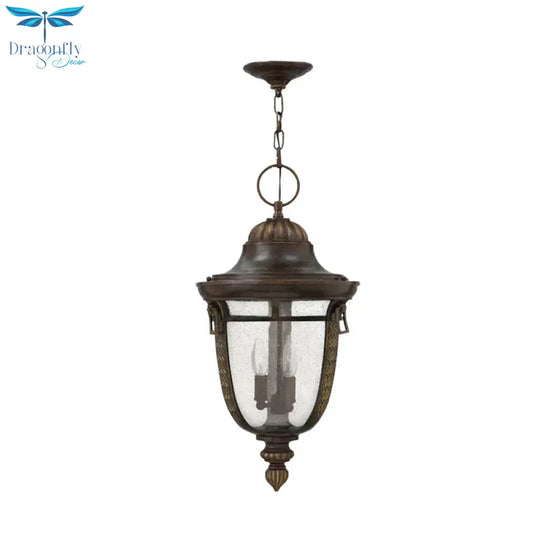 2 - Head Clear Seedy Glass Chandelier Rustic Bronze Urn Shape Courtyard Pendant Light