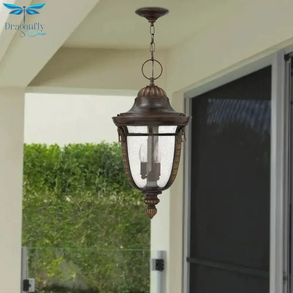 2 - Head Clear Seedy Glass Chandelier Rustic Bronze Urn Shape Courtyard Pendant Light