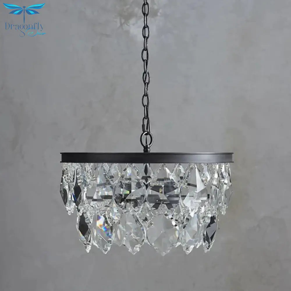 2 - Layer 3 Heads Black Hanging Lamp With Crystals For Dining Room
