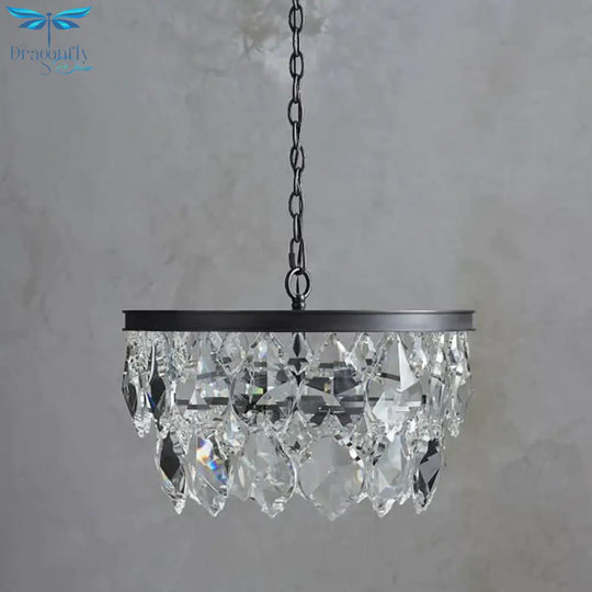 2 - Layer 3 Heads Black Hanging Lamp With Crystals For Dining Room