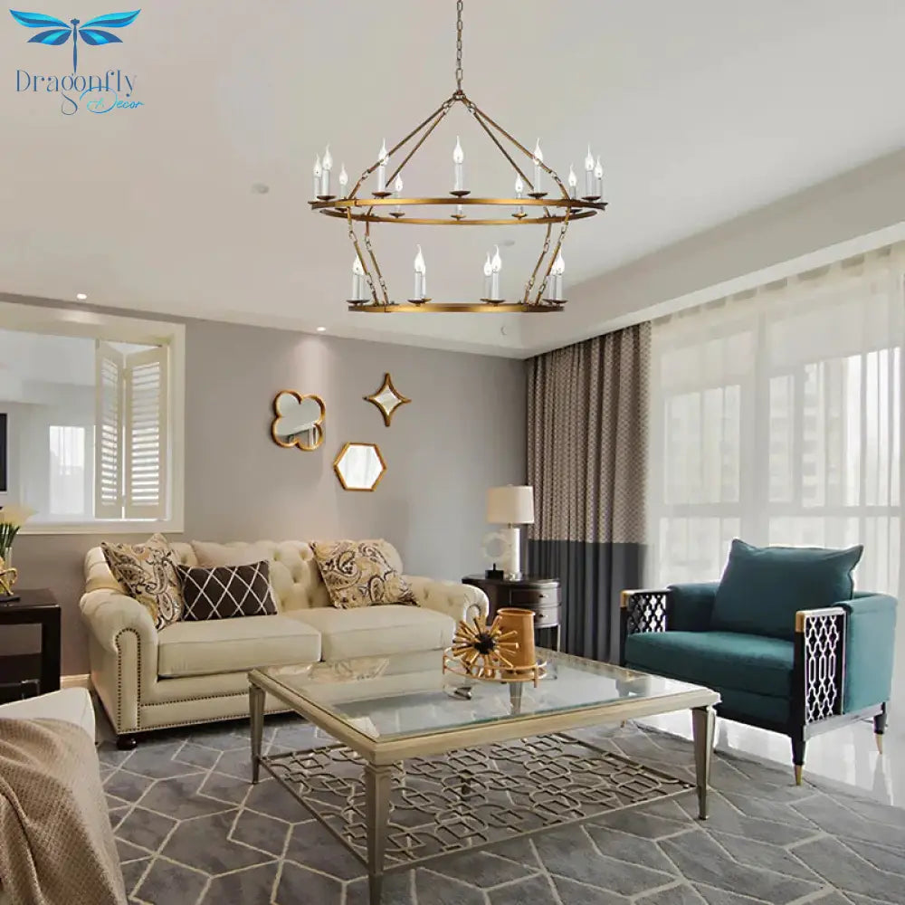 2 - Tiered Chandelier Contemporary Metal 20 Heads Gold Hanging Lamp Kit For Living Room