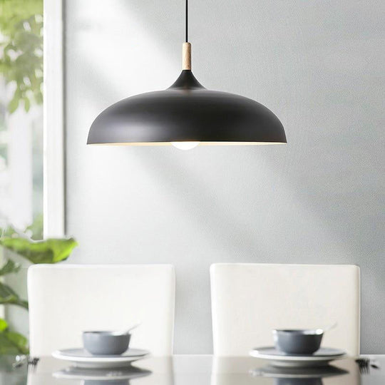 Pendant Light 35Cm Diameter Matte Aluminum Lampshade 10Cm Iron Base Solid Wood Accessories 1.2 M