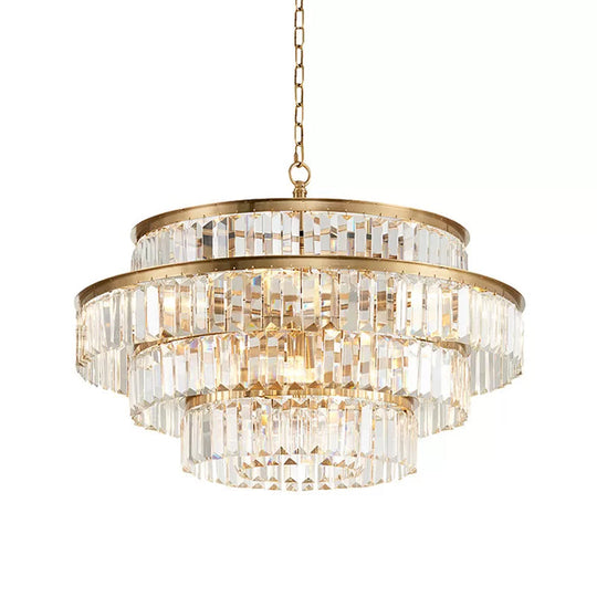 Crystal Multi - Tiered Chandelier 15 - Bulb Dining Room Ceiling Hang Light In Gold Pendant Lighting