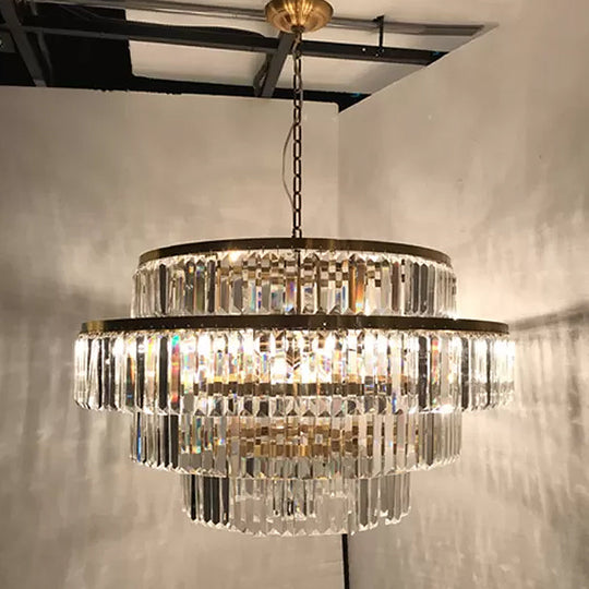 Crystal Multi - Tiered Chandelier 15 - Bulb Dining Room Ceiling Hang Light In Gold Pendant Lighting