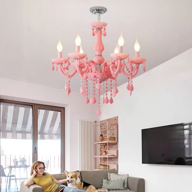 Sulafat - Macaron Crystal Deco Candle Chandelier 6 Lights Stylish Suspension